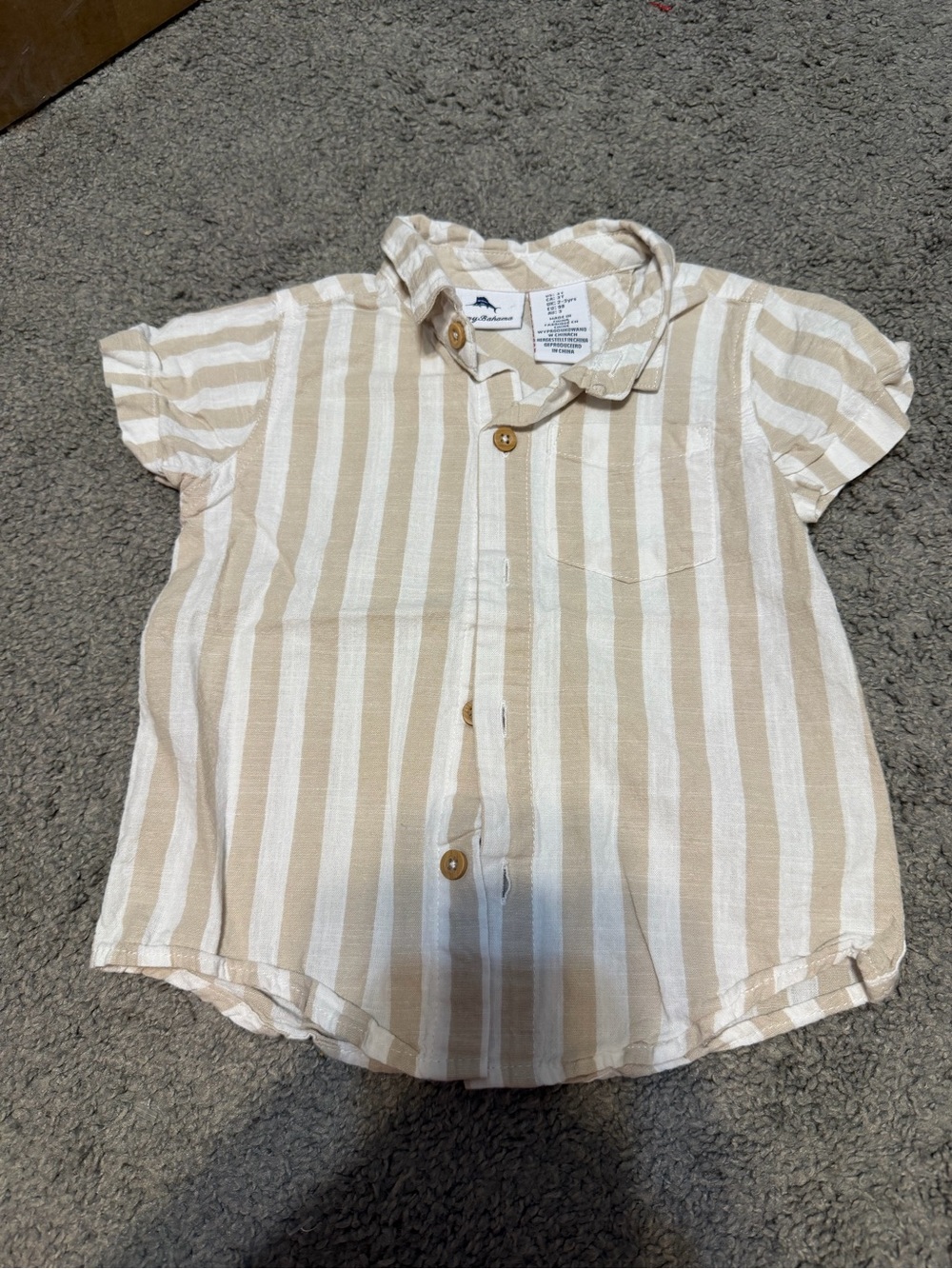 Tommy Bahama Beige & White Striped Short-Sleeve Button Shirt - Kids